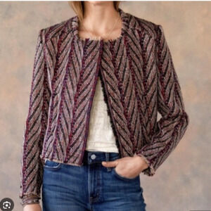 Driftwood Jacket Blazer Medium Tweed Brown Cropped Open Front Pockets